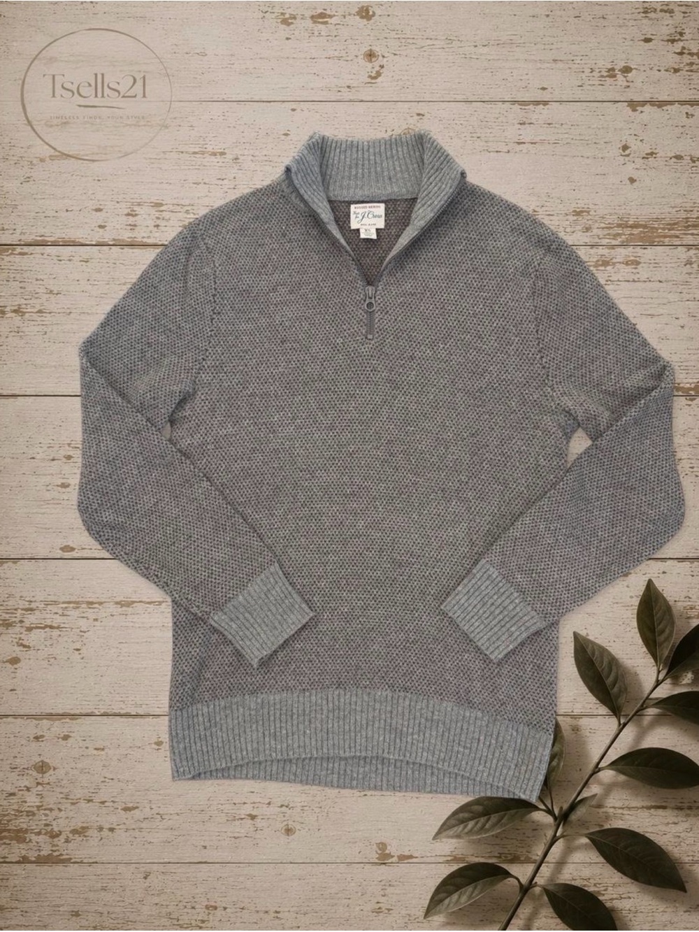 J.Crew Men’s Wool Blend Grey/Brown Textured Knit Quarter-Zip Sweater - Size XS